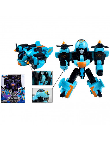 Tradineur - Robot articulable transformable en Avión - Fabricado en España - 2 Modos de transformación - 13 x 12,5 x 6 cm - Colo