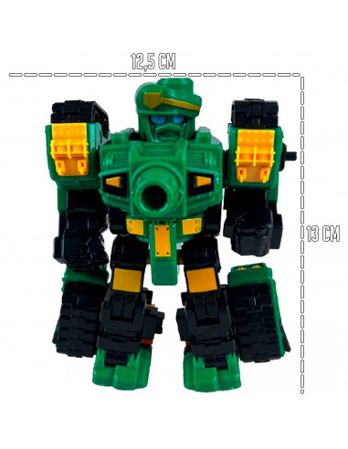 Tradineur - Robot articulable transformable en tanque - Fabricado en España - 2 Modos de transformación - 13 x 12,5 x 6 cm - Col