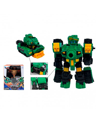 Tradineur - Robot articulable transformable en tanque - Fabricado en España - 2 Modos de transformación - 13 x 12,5 x 6 cm - Col