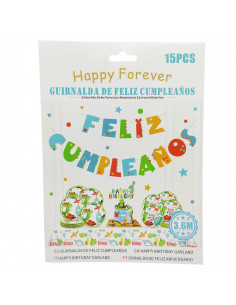 Tradineur - Guirnalda de cumpleaños de cartón, 15 letras de diseño de dinosaurios , Feliz cumpleaños, decoración para fiestas, c