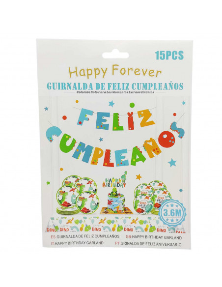 Tradineur - Guirnalda de cumpleaños de cartón, 15 letras de diseño de dinosaurios , Feliz cumpleaños, decoración para fiestas, c Tradineur - Guirnalda de cumpleaños de cartón, 15 letras de diseño de dinosaurios , Feliz cumpleaños, decoración para fiestas, c