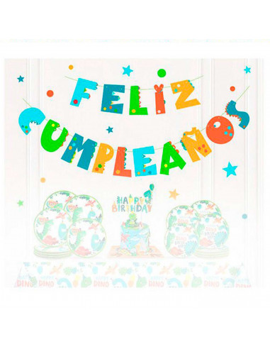 Tradineur - Guirnalda de cumpleaños de cartón, 15 letras de diseño de dinosaurios , Feliz cumpleaños, decoración para fiestas, c