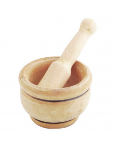 Tradineur - Mortero de madera natural - Incluye mazo de 16 cm - Machacador manual de cocina para moler ajo, especias y hierbas -