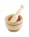 Tradineur - Mortero de madera natural - Incluye mazo de 16 cm - Machacador manual de cocina para moler ajo, especias y hierbas -
