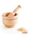Tradineur - Mortero de madera natural - Incluye mazo de 16 cm - Machacador manual de cocina para moler ajo, especias y hierbas -