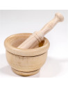 Tradineur - Mortero de madera natural - Incluye mazo de 16 cm - Machacador manual de cocina para moler ajo, especias y hierbas -