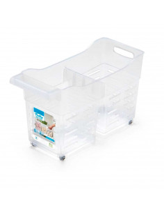 Tradineur - Carrito multiusos de plástico con ruedas y asa, 2 compartimentos, cesta organizadora para productos de limpieza, bañ