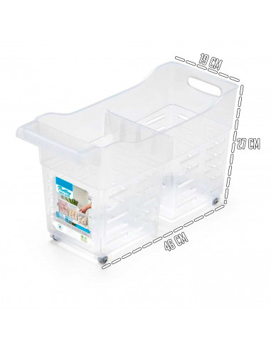 Tradineur - Carrito multiusos de plástico con ruedas y asa, 2 compartimentos, cesta organizadora para productos de limpieza, bañ