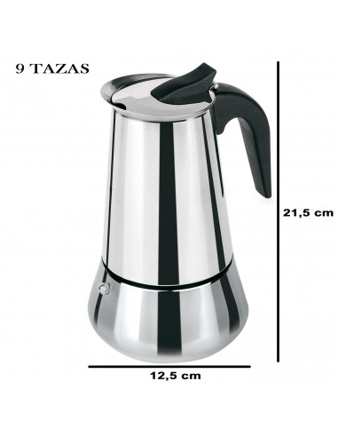 Tradineur - Cafetera arábica de acero inoxidable, 9 tazas, especial inducción, válida para todo tipo de fuegos, interior antióxi