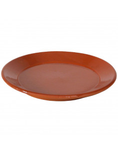 Plato llano de cerámica de barro, de 28 cm de diámetro y 3,2 cm de altura. Recipiente para servir comida de diseño tradicional,