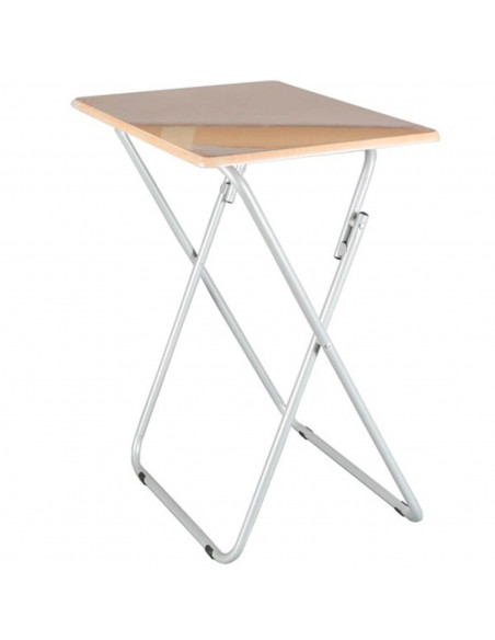 Tradineur - Mesa de madera plegable con estructura metálica, altura fija, patas antideslizantes, portátil, jardín, camping, hoga