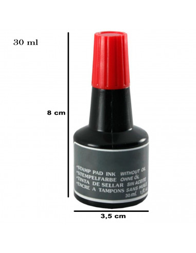 Tradineur - Tinta para tampones y sellos, tinta de sellar sin aceite, apta para sellos de oficina, entintado manual (Rojo, 30 ml