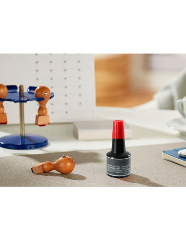 Tradineur - Tinta para tampones y sellos, tinta de sellar sin aceite, apta para sellos de oficina, entintado manual (Rojo, 30 ml