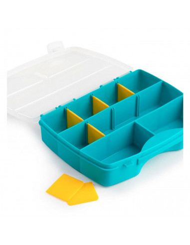 Plastic Forte - Maletín organizador de plástico, 10 compartimentos, tapa transparente, divisores removibles, almacenamiento torn