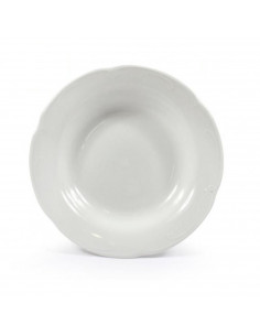 Plato hondo "kamelia" con diseño elegante de color blanco y de 22 cm de diámetro y 4 cm de alto. Recipiente para servir comida,