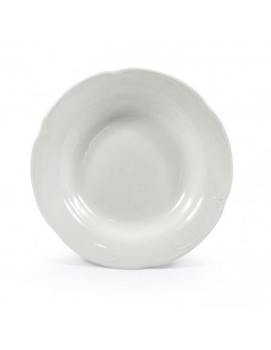 Plato hondo "kamelia" con diseño elegante de color blanco y de 22 cm de diámetro y 4 cm de alto. Recipiente para servir comida,