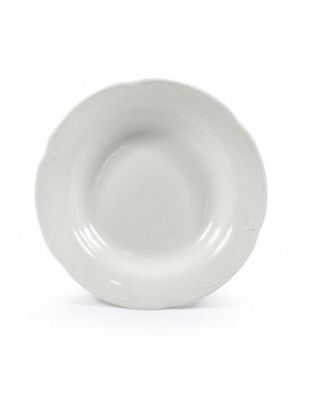 Plato hondo "kamelia" con diseño elegante de color blanco y de 22 cm de diámetro y 4 cm de alto. Recipiente para servir comida,