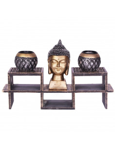 Tradineur - Portavelas zen con cabeza de Buda y 2 velas de té, soporte decorativo, adorno para meditación, relajación, regalo or