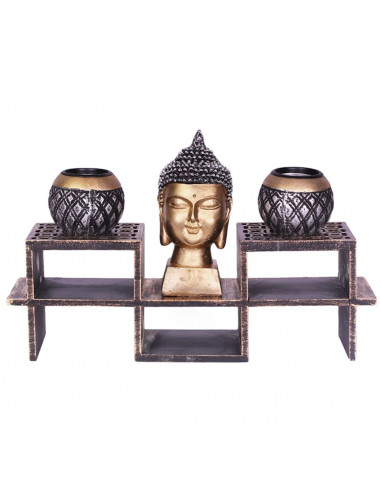 Tradineur - Portavelas zen con cabeza de Buda y 2 velas de té, soporte decorativo, adorno para meditación, relajación, regalo or
