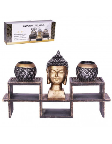 Tradineur - Portavelas zen con cabeza de Buda y 2 velas de té, soporte decorativo, adorno para meditación, relajación, regalo or