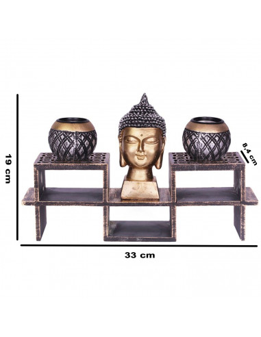 Tradineur - Portavelas zen con cabeza de Buda y 2 velas de té, soporte decorativo, adorno para meditación, relajación, regalo or