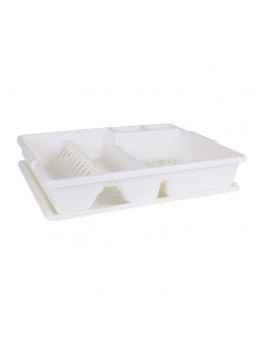Escurreplatos de plástico color blanco, escurridor de platos, 8.5 x 47 x 38 cm