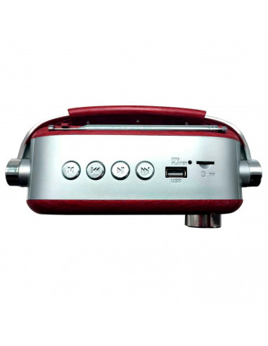 Tradineur - Radio vintage "Blues" portátil con asa, bluetooth, bandas AM/FM/SW, batería recargable, ranuras usb y micro SD, ante