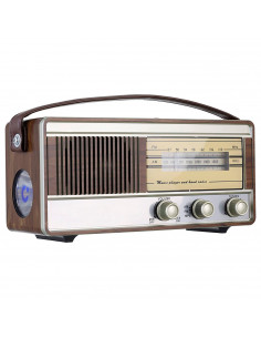Tradineur - Radio vintage "Soul" portátil con asa y linterna, bluetooth, bandas AM/FM, batería recargable, ranuras usb y micro S