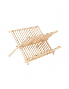 Escurreplatos de madera plegable, escurridor de platos, 43 x 37 x 29 cm, estante, soporte para vajilla, 2 niveles, organizador d