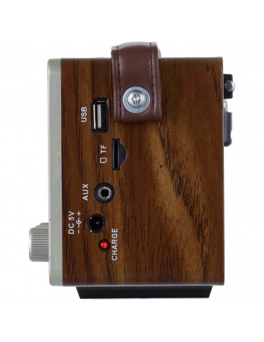 Tradineur - Radio vintage "Soul" portátil con asa y linterna, bluetooth, bandas AM/FM, batería recargable, ranuras usb y micro S