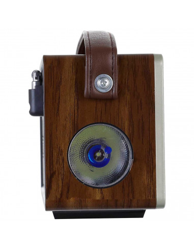 Tradineur - Radio vintage "Soul" portátil con asa y linterna, bluetooth, bandas AM/FM, batería recargable, ranuras usb y micro S