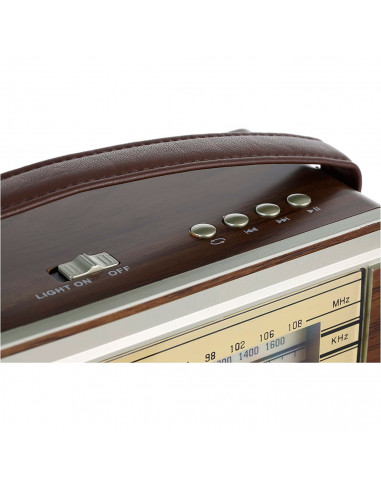 Tradineur - Radio vintage "Soul" portátil con asa y linterna, bluetooth, bandas AM/FM, batería recargable, ranuras usb y micro S