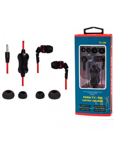 Tradineur - Auriculares para móvil con micrófono, compatibles con tv, cable de 5 m, conexión jack 3,5 mm, cascos compatibles con