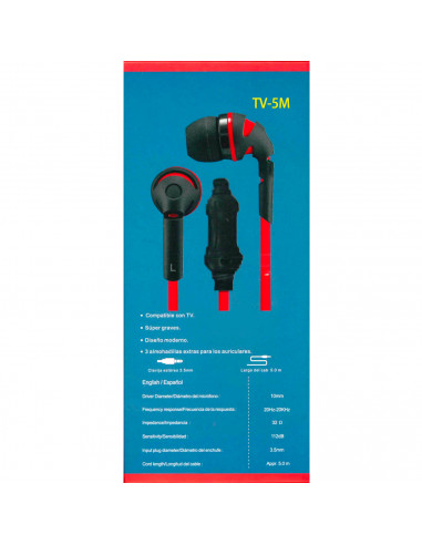 Tradineur - Auriculares para móvil con micrófono, compatibles con tv, cable de 5 m, conexión jack 3,5 mm, cascos compatibles con