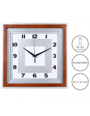 Tradineur - Reloj cuadrado de pared con números grandes, silencioso, plástico, diseño clásico, sala de estar, cocina, dormitorio