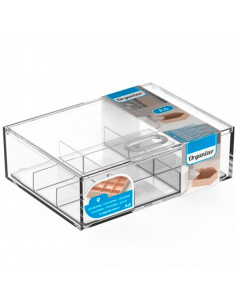 Tradineur - Caja organizadora plástico A6 con bandeja extraíble de 9 compartimentos, almacenaje, cosmética, accesorios costura,