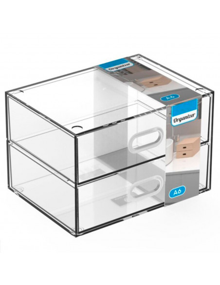 Tradineur - Mini cajonera transparente A6 con 2 cajones, plástico, organizador de cosméticos, maquillaje, accesorios de costura, Tradineur - Mini cajonera transparente A6 con 2 cajones, plástico, organizador de cosméticos, maquillaje, accesorios de costura,