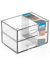 Tradineur - Mini cajonera transparente A6 con 2 cajones, plástico, organizador de cosméticos, maquillaje, accesorios de costura,