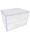 Tradineur - Mini cajonera transparente A6 con 2 cajones, plástico, organizador de cosméticos, maquillaje, accesorios de costura,