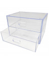Tradineur - Mini cajonera transparente A6 con 2 cajones, plástico, organizador de cosméticos, maquillaje, accesorios de costura,