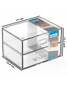 Tradineur - Mini cajonera transparente A6 con 2 cajones, plástico, organizador de cosméticos, maquillaje, accesorios de costura,