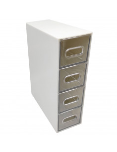 Tradineur - Mini cajonera de plástico con 4 cajones transparentes, organizador de cosméticos, maquillaje, accesorios de costura,