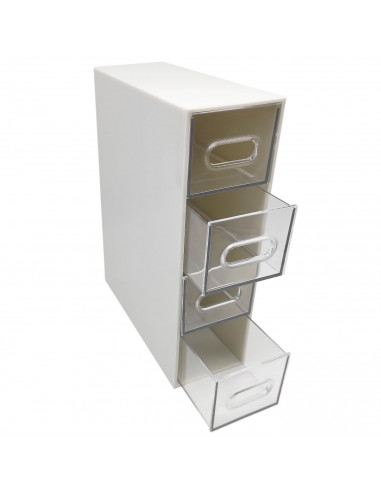 Tradineur - Mini cajonera de plástico con 4 cajones transparentes, organizador de cosméticos, maquillaje, accesorios de costura,