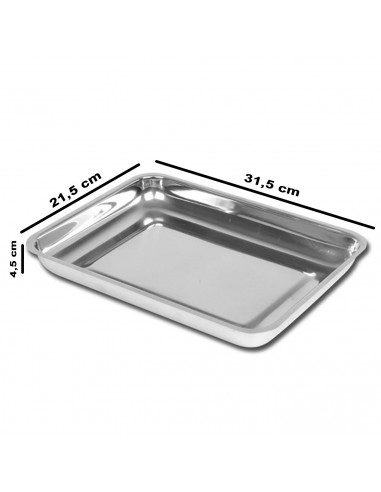 Tradineur - Bandeja de horno de acero inoxidable, fuente rectangular para asar, rustidera de cocina, cocinar y servir, 31,5 x 21