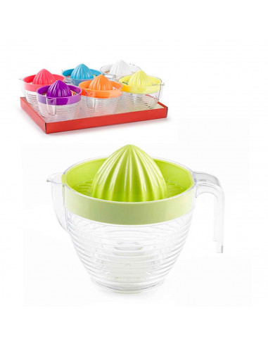 Tradineur - Exprimidor de plástico con forma de jarra, recipiente para extraer jugos con asa, pequeño y cómodo, 12 x 14 cm, colo