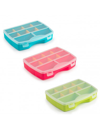 Plastic Forte - Maletín organizador de plástico, 10 compartimentos, tapa transparente, divisores removibles, almacenamiento torn