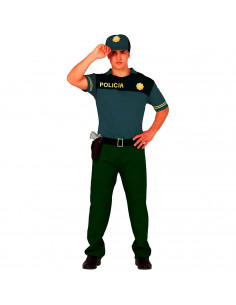 Tradineur - Disfraz de policía para hombre, manga corta, 100% poliéster, incluye gorra, camiseta, pantalón y cinturón, atuendo d