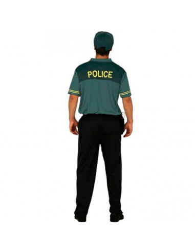 Tradineur - Disfraz de policía para hombre, manga corta, 100% poliéster, incluye gorra, camiseta, pantalón y cinturón, atuendo d