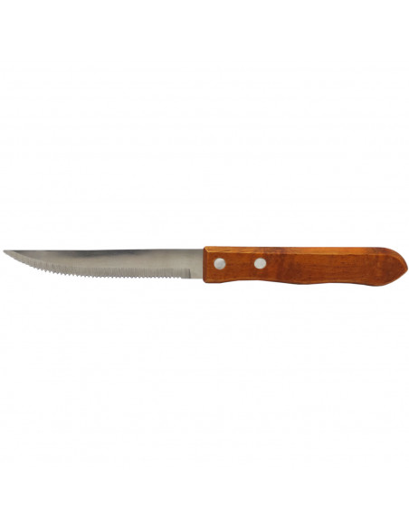 Tradineur - Cuchillo de sierra para carne, hoja de acero inoxidable de 10 cm y mango de madera, cubiertos clásicos, apto para la