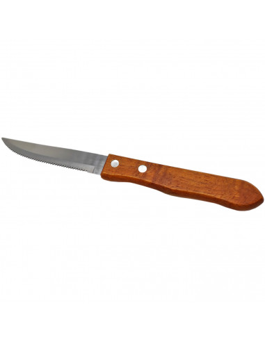 Tradineur - Cuchillo de sierra para carne, hoja de acero inoxidable de 10 cm y mango de madera, cubiertos clásicos, apto para la